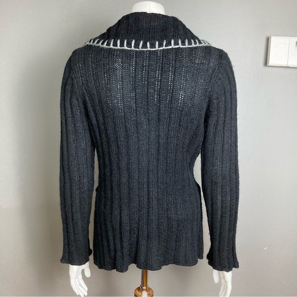 Sioni cardigan sweater medium patchwork collared black grey embroidered artsy - Picture 9 of 16